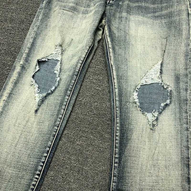 Heren jeans taps toelopende broek heren motorbroek jeans heren ultradunne elastische denim lichtblauwe flexibele denkjeans gescheurde plooien jeansL2403