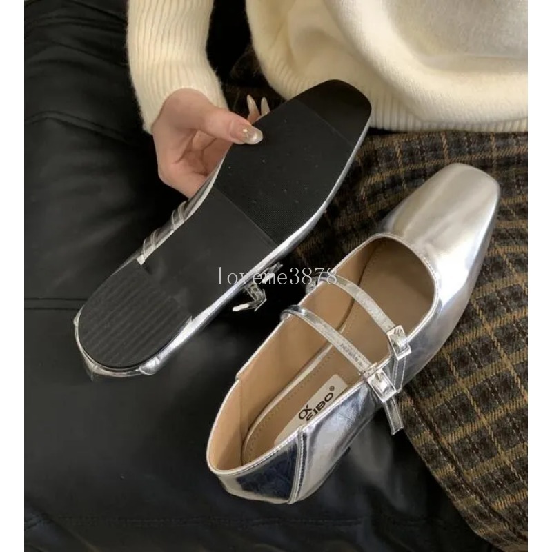 새로운 여성 플랫 신발 패션 스퀘어 발가락 얕은 숙녀 Mary Jane Ballerinas 플랫 힐 캐주얼 발레 신발