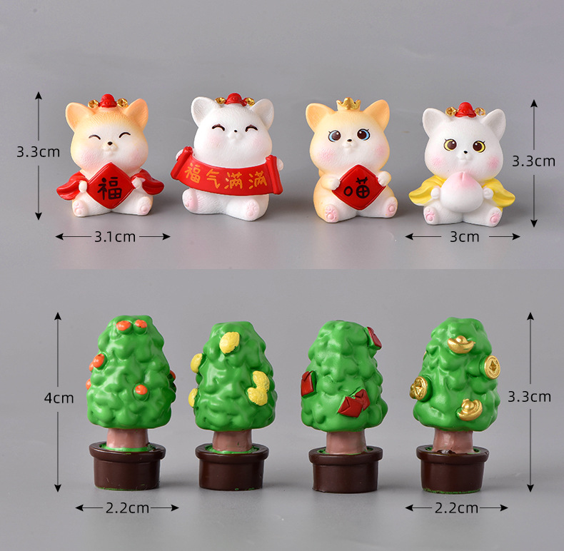 /zestaw Nowy Rok Model drzewa Figurka Fortune Cat 3D Miniaturowy Micro Krajobraz Dekoracyjny Ornament samochodowy