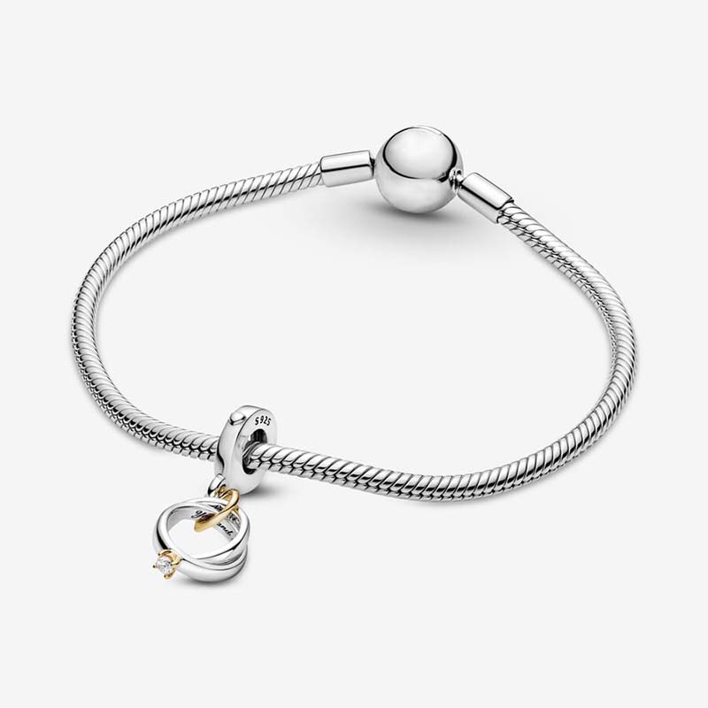 두 톤 결혼 반지가 매달려 Charm Pandoras 925 Sterling Silver Luxury Charm 세트 팔찌 제작 매력 디자이너 목걸이 펜던트 원래 상자 최고 품질