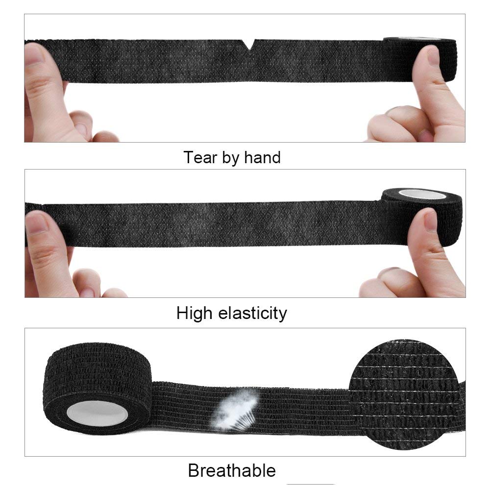 Yangna Black Tattoo Grip Tape Gandage Bandage Anti-Slip Athletic non tissé imperméable Disposable Auto-Adhesive Grip Elastic Covers