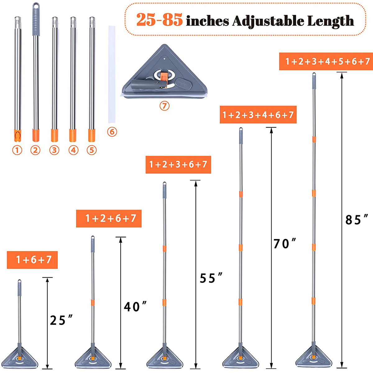 Nouvelle vadrouille murale avec longue poignée à 360 ° Triangle en microfibre Médite de nettoyage de paroi vadrouille à sec et à poussière humide Nettoyer de vadrouille pour