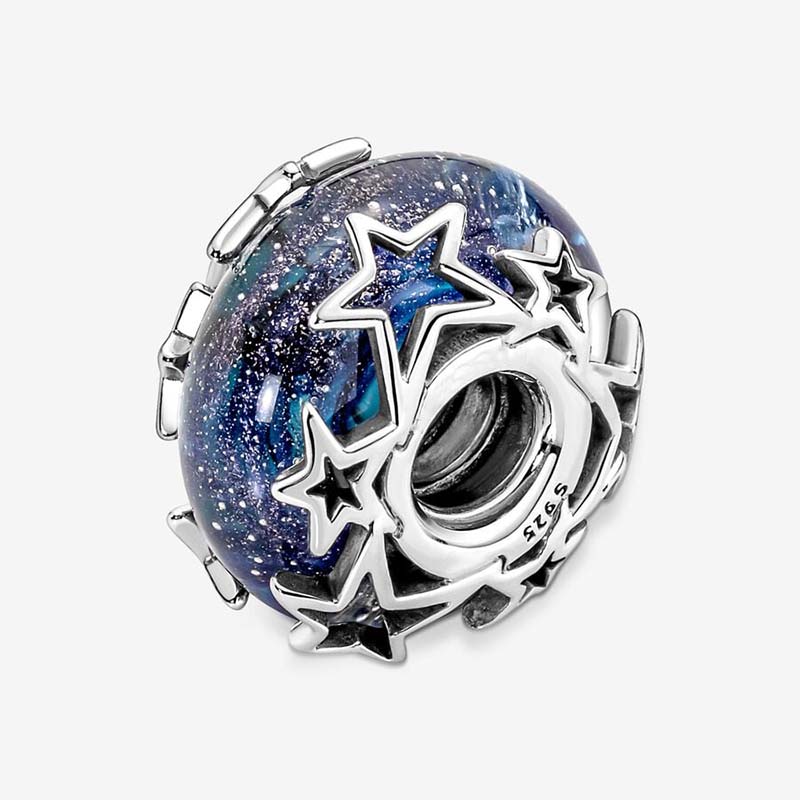 Galaxy Blue Star Murano Charm Pandoras 925 Srebrny Srebrny luksusowy urok Zestaw Bransoletka Making Beade Charms Designer Naszycie