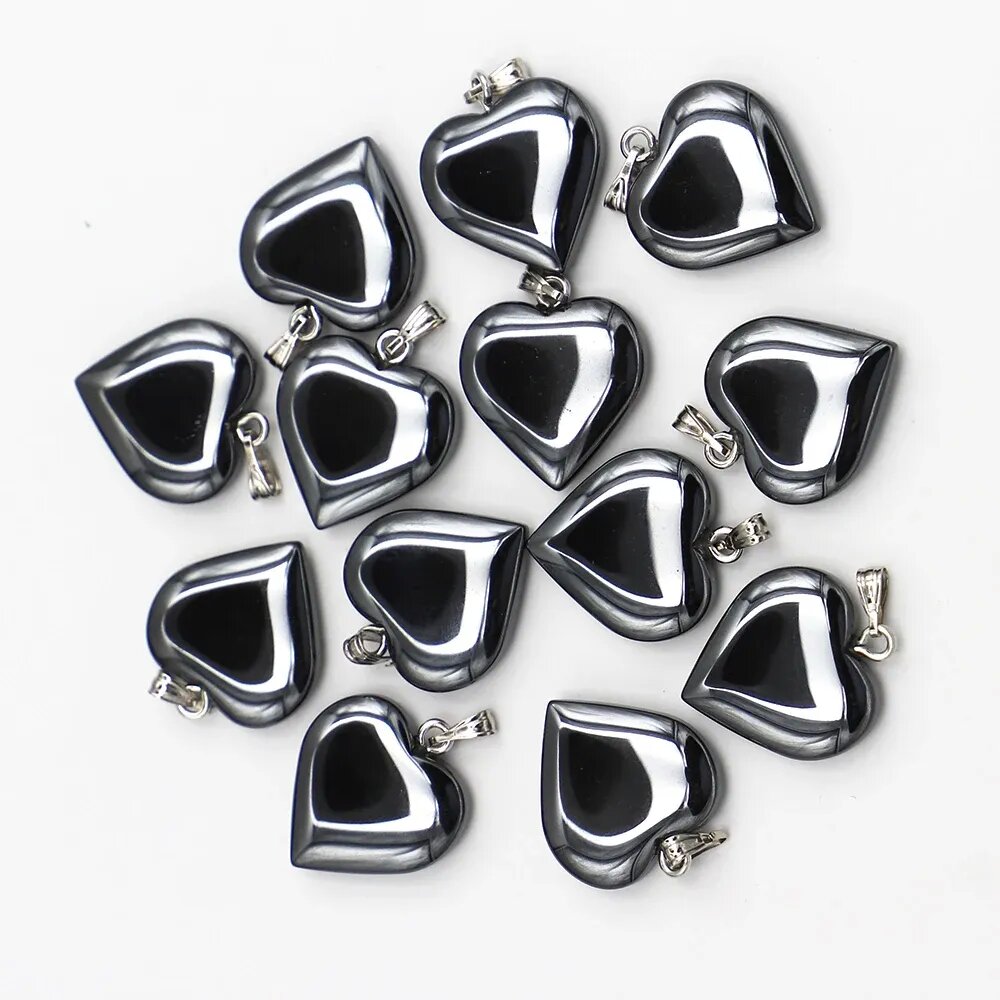 Love Heart Black Hematite Pendants 20mm Wholesale Charms Natural Stone DIY Jewelry Making Women Gift