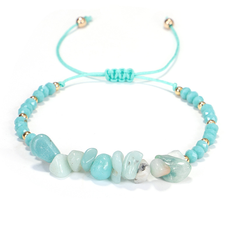 Boho Natural Gem Stone Bracelet غير منتظم Crystal Chip حبات نسج أساور أساور الكوارتز الشاطئ للنساء