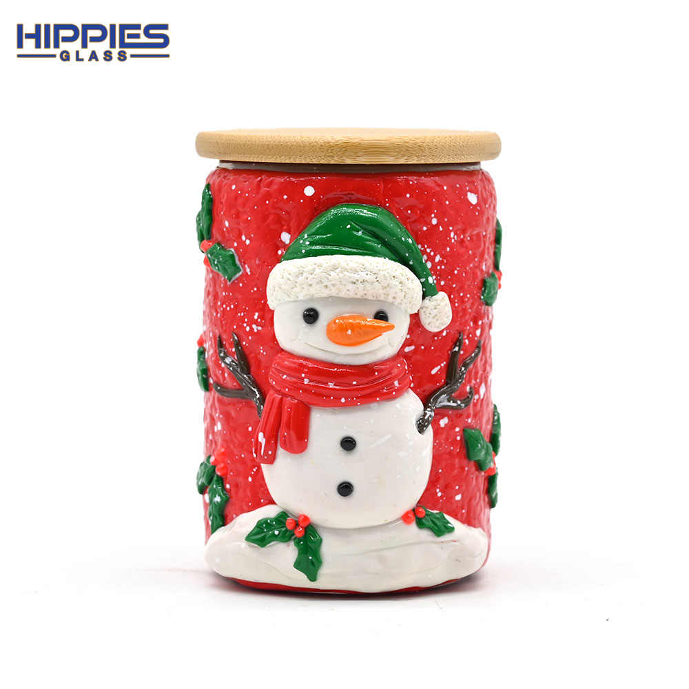 11.5cm/4.5in,3D Handmade Tobacco Storage Jar,Cute Christmas Theme Sealed Jar,Borosilicate Glass Cigarette Leaf Jar,Vase,Pen Holder,Glass Ashtray With Lid