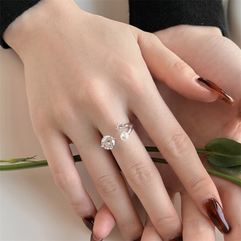 1.5CT Diamond 5mm Shell Pearl Ring For Woman 925 Sterling Silver Designer Rings Women Luxury Jewelry Casual Daily Outfit Travel Present Box Opening Justerbar