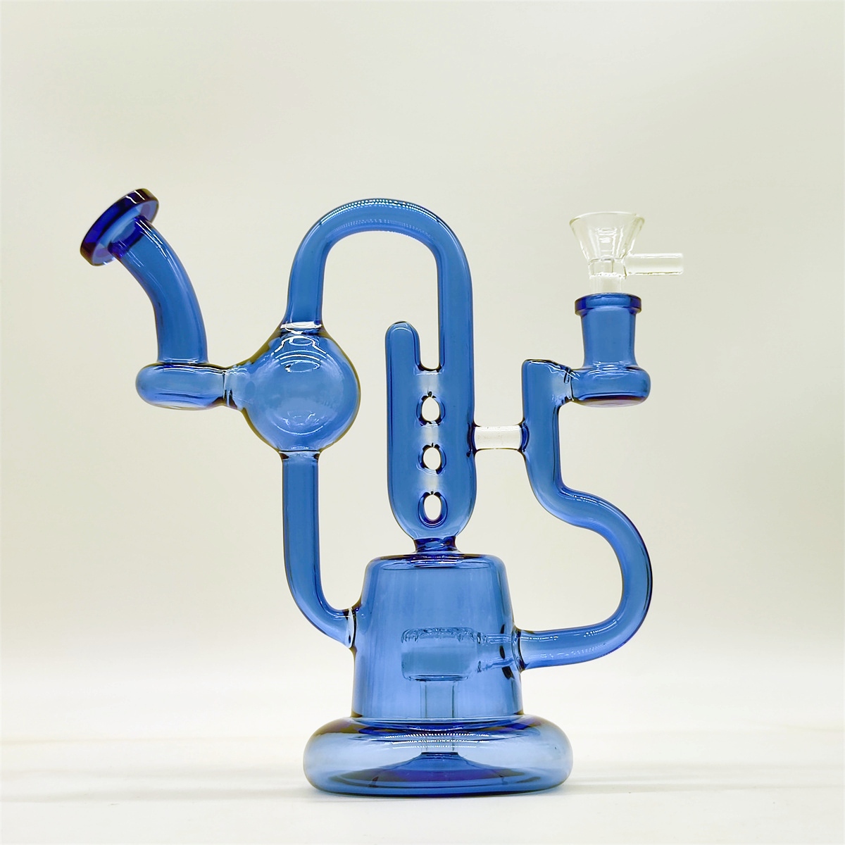 2024 Clear Blue Neo Fab Saxophone 9 Inch Glass Bongs Water Pipe Bong Tobacco Smoking Tube 14MM Bowl Dab Rig Recycler Bubbler Pipes