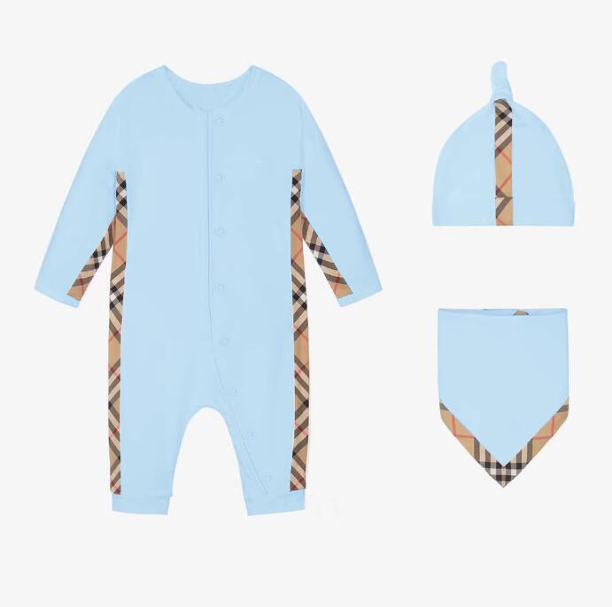 Baby Boys Girls Plaid Rompers+Hatts+Bibbs 3st Set Spring Autumn Toddler Long Sleeve Jumpsuits Infant Onesies barn Romper