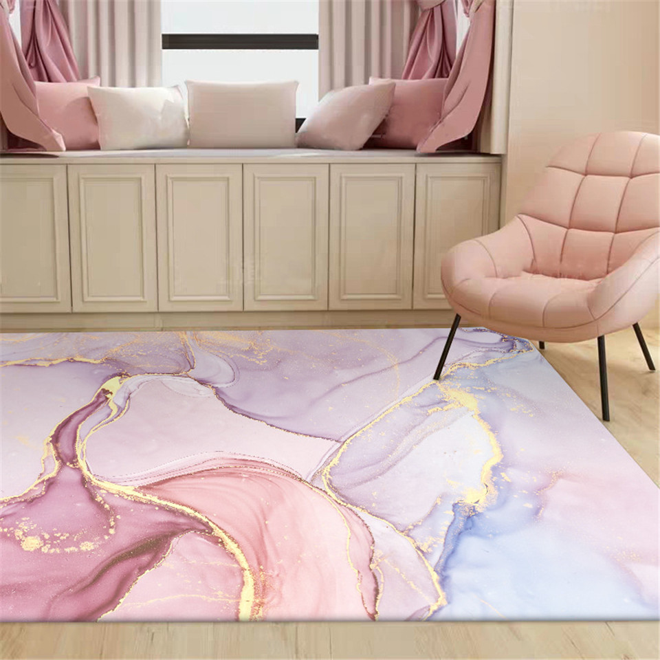 Wishstar Pink Gold Oil Painting Abstract Carpet Girls Room Romantic Purple 3D Rugs Bedroom Beside Carpet Balcony Rug Hall Mat