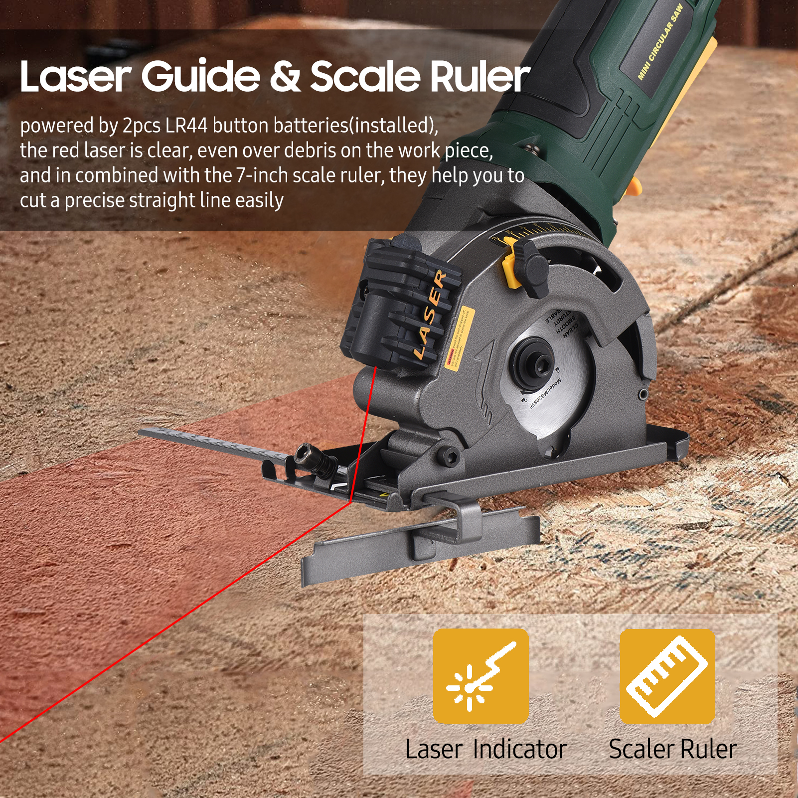 3700RPM Mini Circular Saw 4.8Amp Compact Circular Saw Power Tools Laser Guide Scale Ruler Vacuum Port 3 Blades Cutting Wood Tile