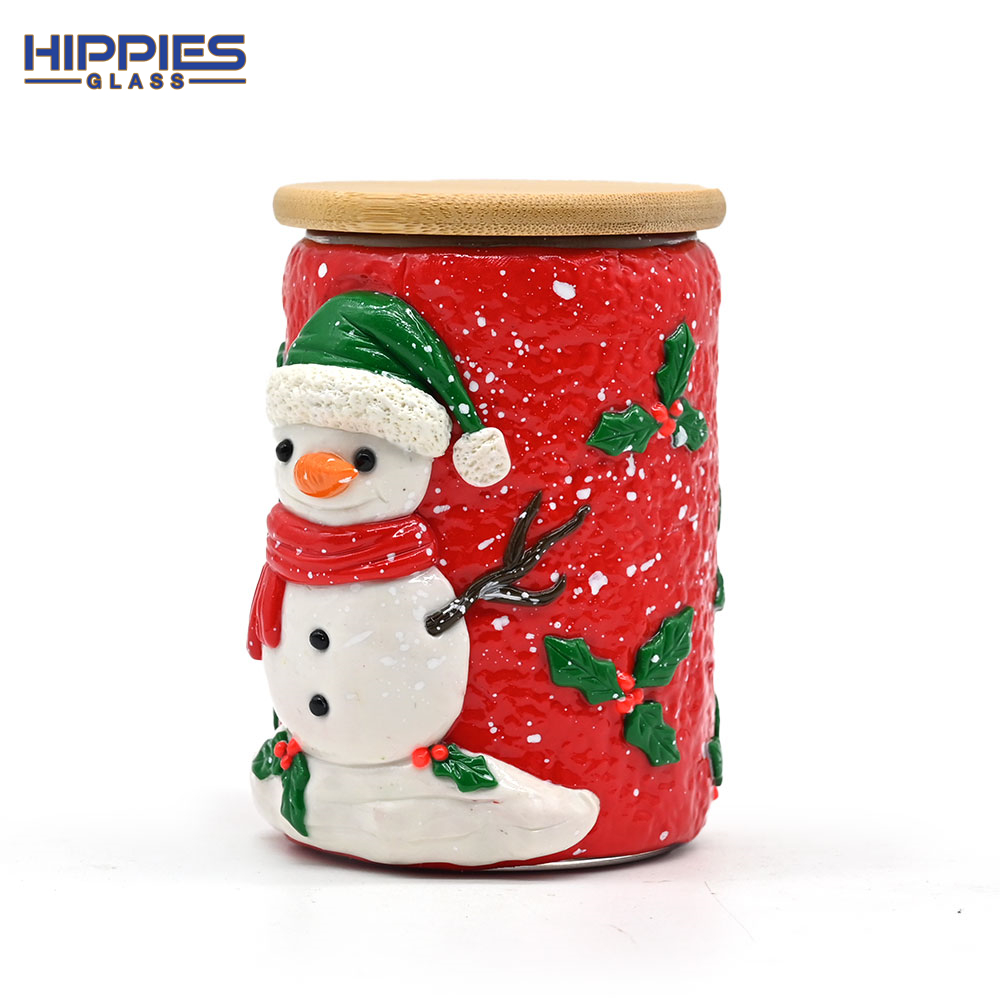 11.5cm/4.5in,3D Handmade Tobacco Storage Jar,Cute Christmas Theme Sealed Jar,Borosilicate Glass Cigarette Leaf Jar,Vase,Pen Holder,Glass Ashtray With Lid