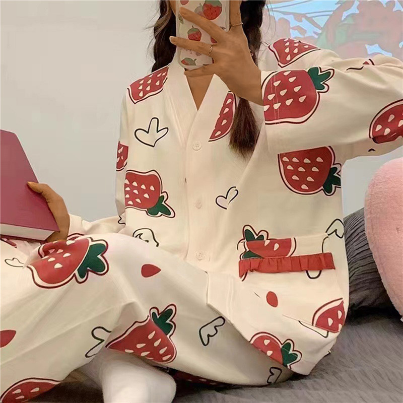 Mulheres coreanas pijamas conjuntos de manga longa e fofas de calça sono meninas vasta vil de altum vil pula de outono casal de lounge roupas de roupas caseiras roupas
