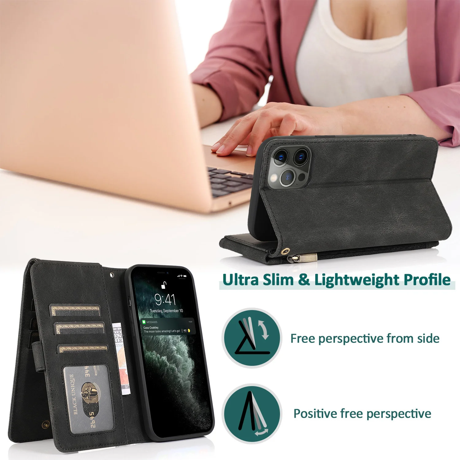 Funda para iPhone 15 14 13 12 Mini 11 Pro X XS Max XR 6 6S 7 8 PLUS Cartera de diseñador Titular de tarjetas de cuero Soporte Flip Bolsas para teléfono con cordón Coque cubierto completo