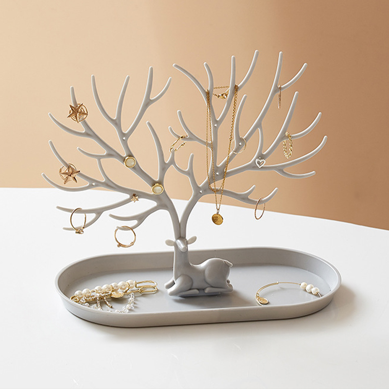 White Deer Antlers Jewelry Holder Storage Deer Tree Jewelry Tower Stand Jewelry Organizer Display For Earrings Necklace Rings