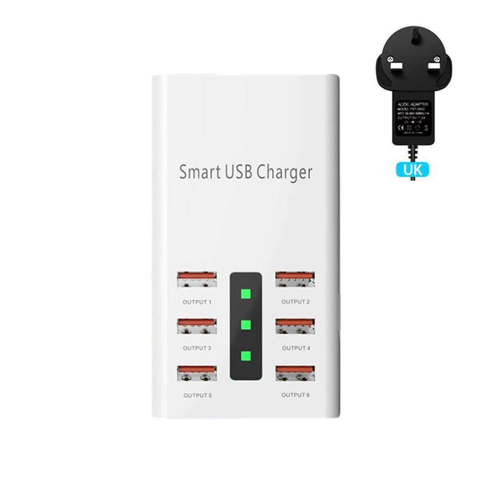 Schneller USB-Adapter, Power-Basisblock, 30 W, für Smartphone, Tablet, 6 Anschlüsse, Wandladegerät, Ladestation, Hub, universell, tragbar, leicht, kompakt, US EU UK AU