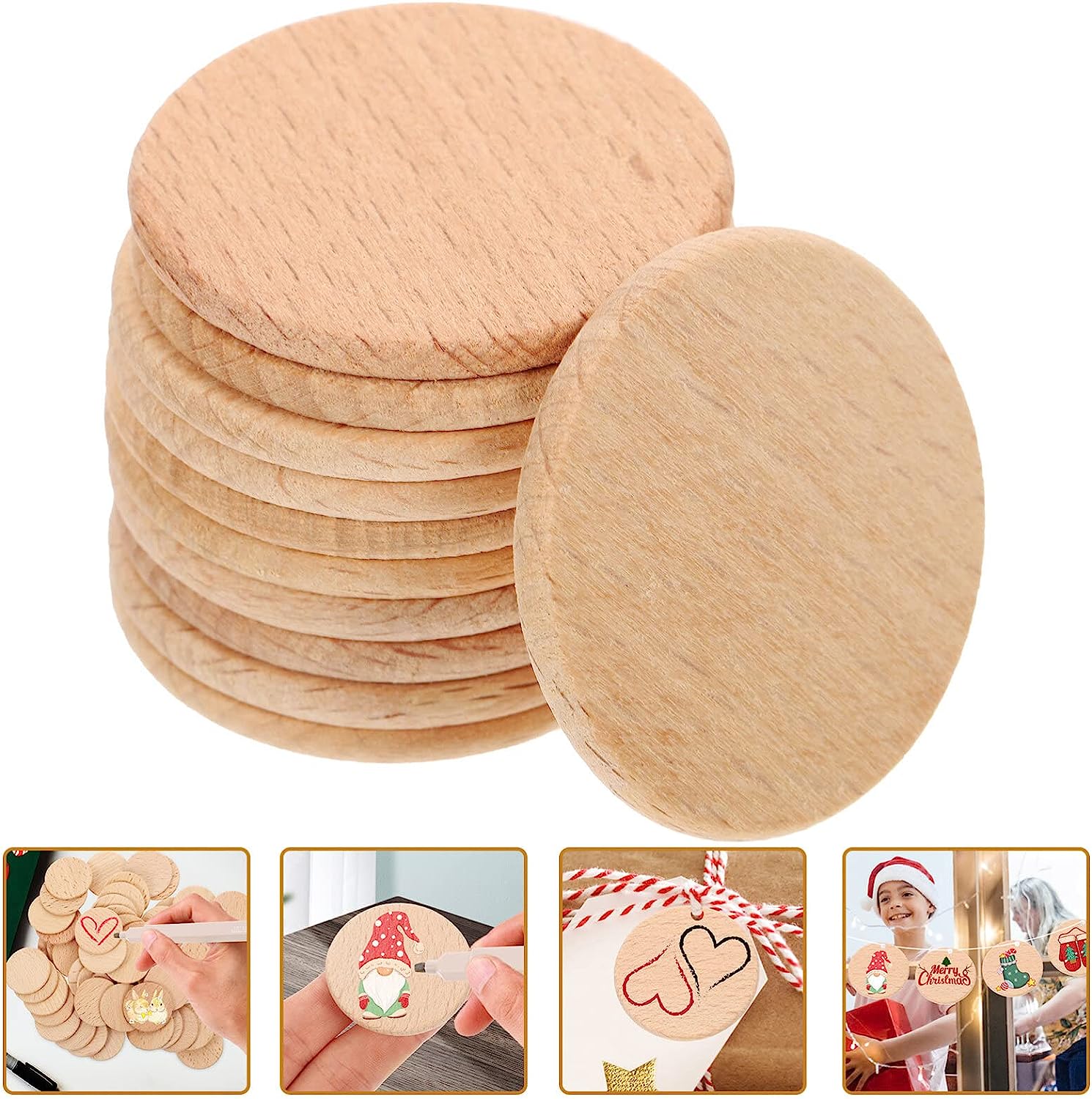 3cm/5cm Unfinished Wood Slices Round Wooden Disc Circles for Crafts Wood Cutouts Christmas Ornaments for Craft and Decoration