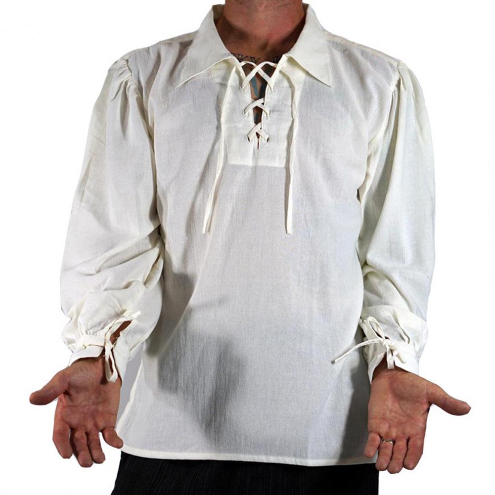 Uomini camicia vintage uomini camicia pullover camicia del rinascimento medievale camicia maniche lunghe allaccia