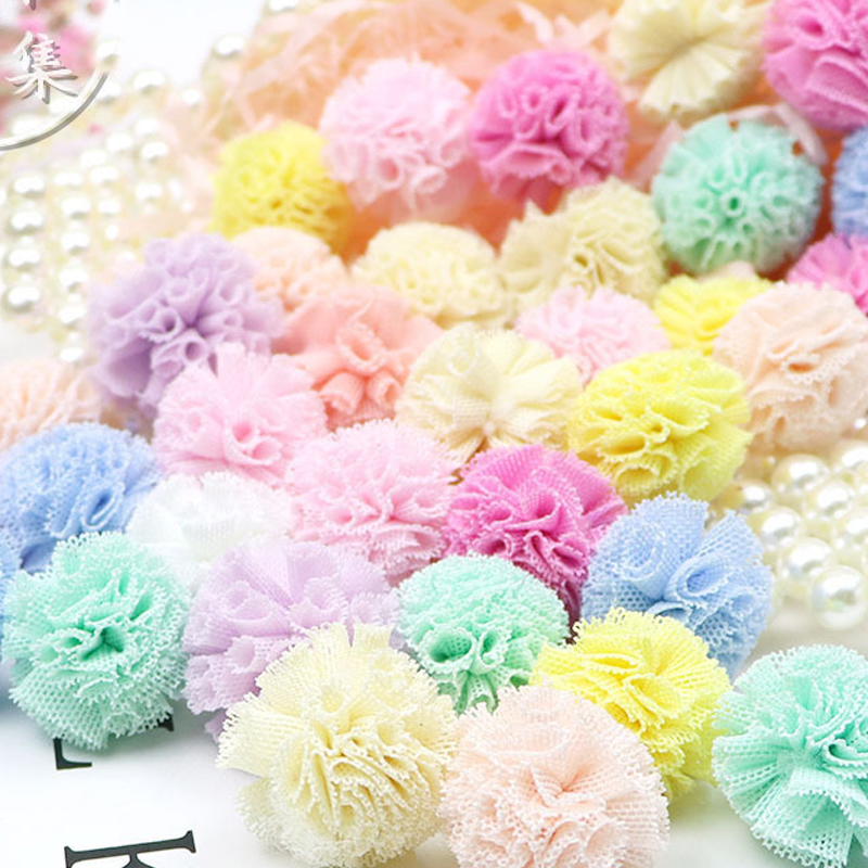 20/25mm de gaze de renda pom pom flores elásticas bolas de pingente de malha de pompom de pelúcia para cilina para acessórios para decoração