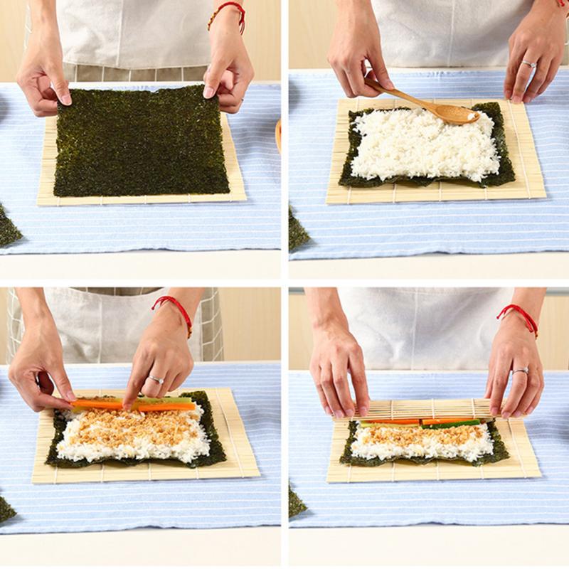 Japanese Bamboo Sushi Mats Home DIY Sushi Rolling Mat Eco-Friendly Cake Rice Roller Maker Reusable Pad Kitchen Sushi Tools
