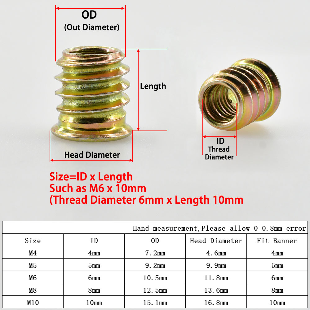 Furniture Insert Nuts Threaded Hex Head Inside Outside Thread Wood Nut Inserts Woodworking M4 M5 M6 M8 M10 Bed Chair Table Nuts