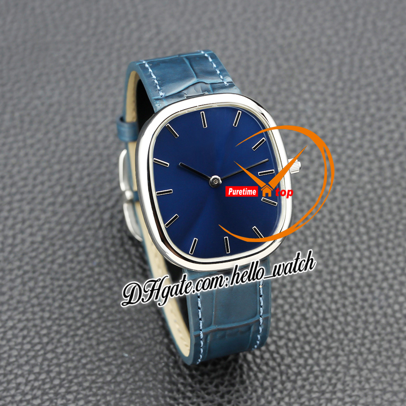 TWF 35.6mm Golden Ellipse 3738/100p A9015 Automatic Mens Watch 3738 Blue Dial Silver Silver Case Blue Leather Latcees Hellowatch PPHW Z24B