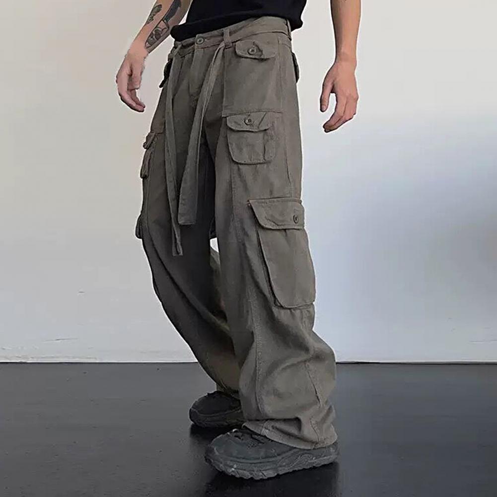 Men pantalones holgados múltiples bolsillos hip hop pantants de carga de la calle retro