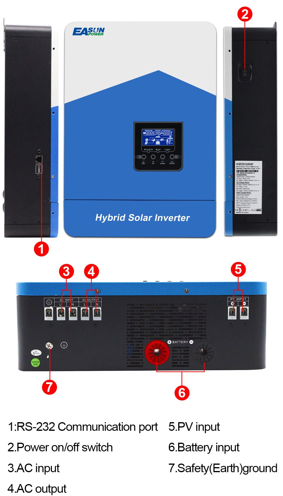 EASUN POWER 7000VA 6200W SOLAR INVERTER 48V Byggt MPPT 110A Solar Controller 230VAC Out-Put spänning Max PV 450VDC Support WiFi