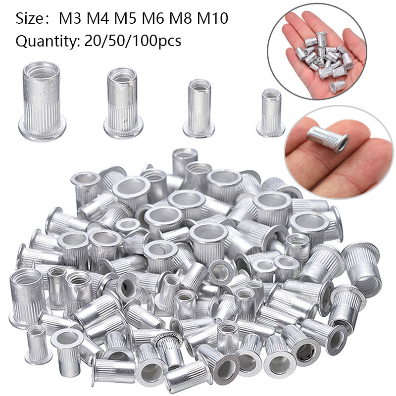 Aluminum Alloy Rivnut Alloy Rivnut Flat Head Threaded Rivet Insert Nutsert Cap Rivet Nut M3 M4 M5 M6 M8 M10