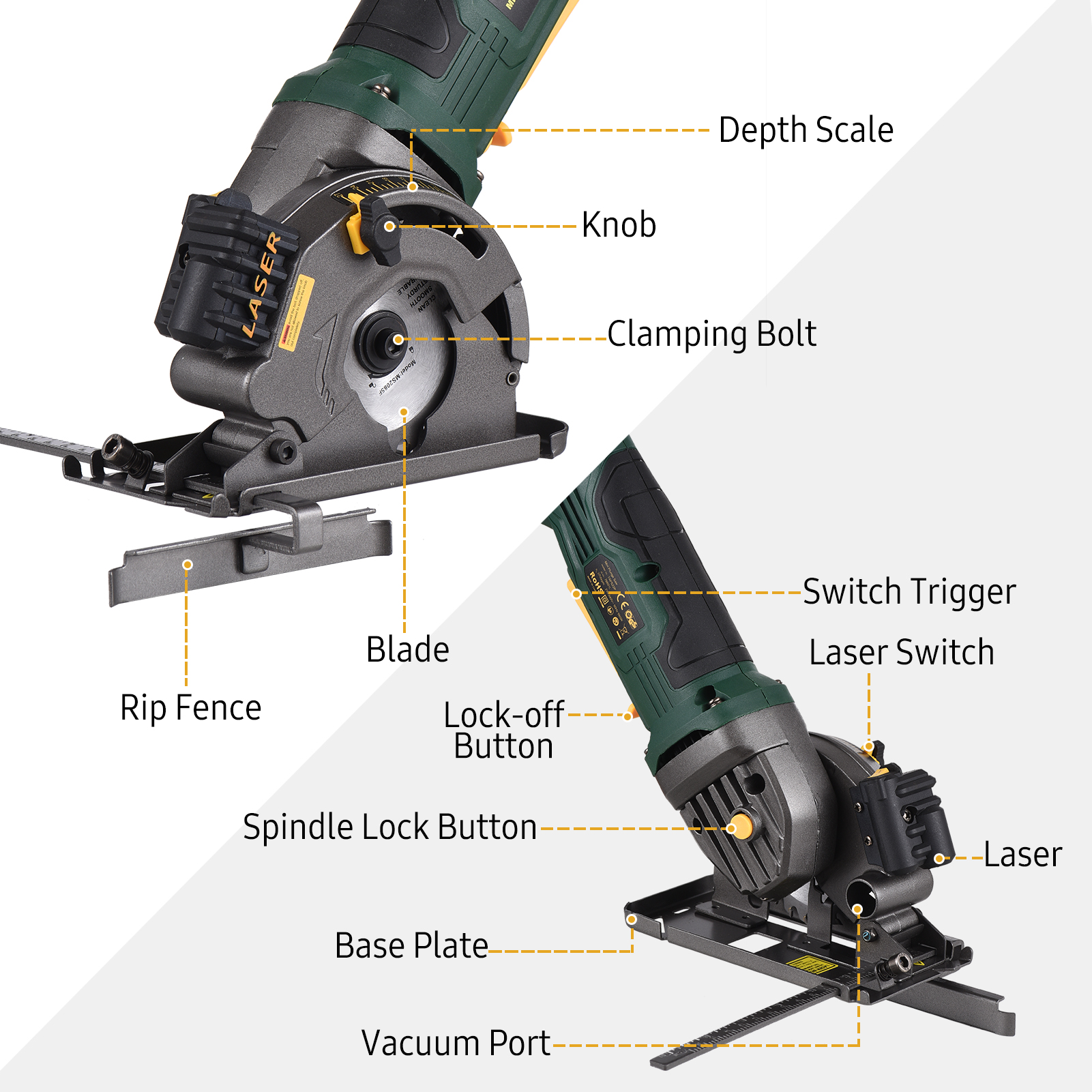 580W 3700rpm Mini Dairesel Testere Lazer Kılavuzlu Elektrikli Kompaks Dairesel Testere Ahşap Kiremit Plastik Metal Kesmek İçin Cetvel