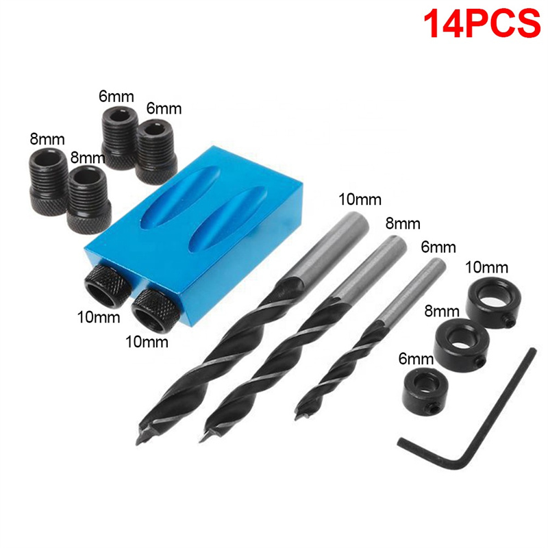 Woodworking Oblique Hole Locator Pocket Jig Kit 15 Degree Drill Bit Guides Joint Angle Drive Adapter Locator Carpentry Tool