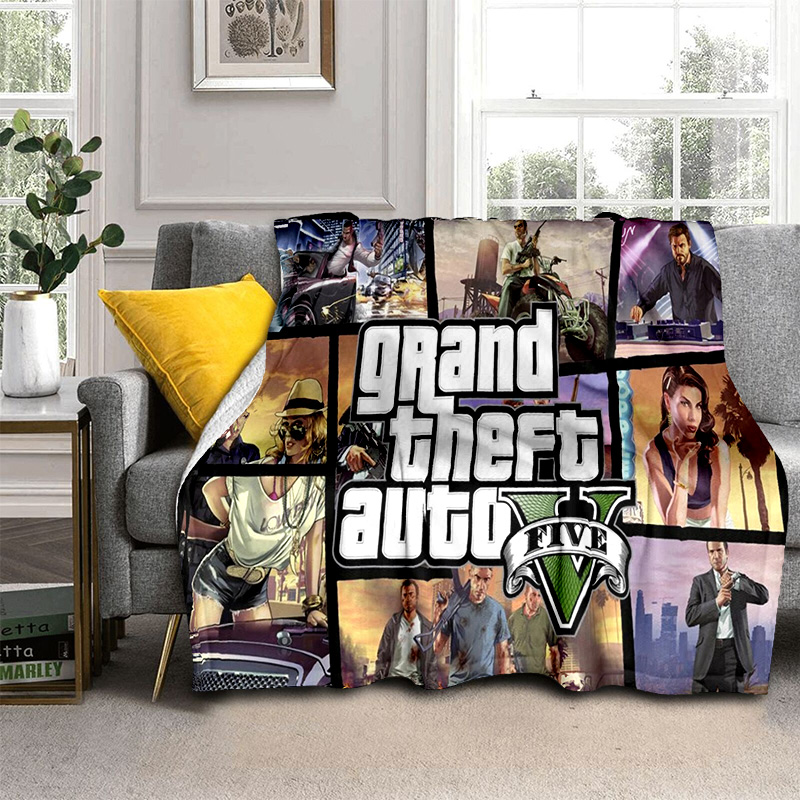 3D GTA Grand Theft Auto Games Gamer filt, mjukt kast filt för hem sovrum säng soffa picknick resekontor täcker filt barn