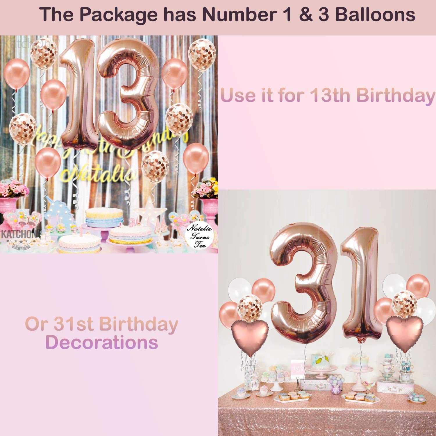 Rose Gold Numéro 60 Ballons d'anniversaire Grands ballons de 32 pouces 60e ballons confettis Balloons de latex joyeux 60e anniversaire décorations