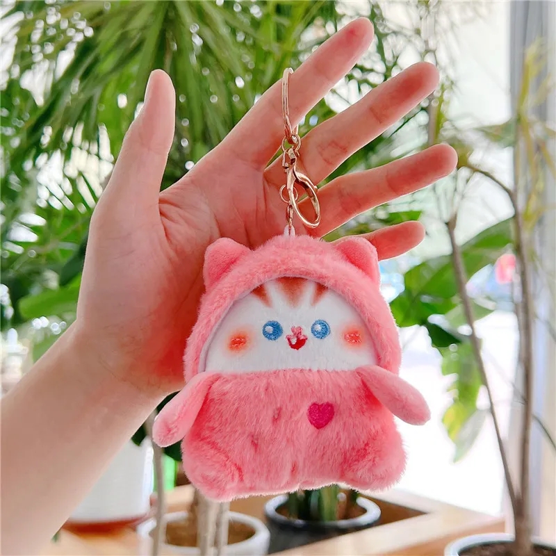 2024 Hot Koop Groothandel Positieve Energie Cartoon Anime Ei Kat Vermomming Lucky Cat Pluche Hanger Speelgoed Sleutelhanger Tas Charm Gift