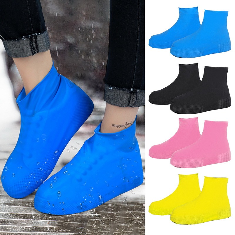 Couvercle de chaussure Bottes de pluie extérieure élastique étanche en silicone anti-glissement couvercle de chaussures PVC Portable Mid épaissinet latex couverture de chaussure