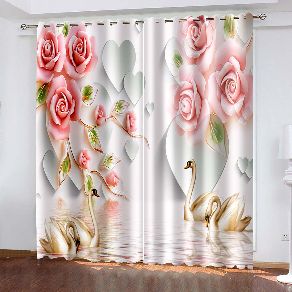 Novas cortinas de flores rosa cortina reilef 3D Europeu bela flor impressão cortina de banheiro