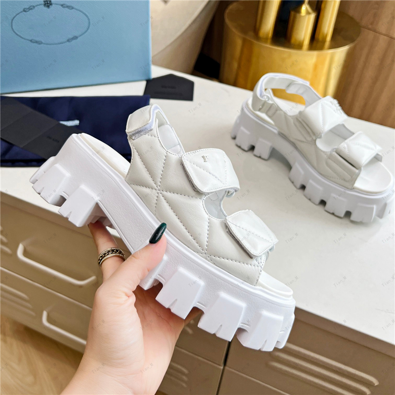 Hoge kwaliteit sandalen schoenen dames maat 35-41 echt leer slingback sandalen hoge hakken plat platform dikke bodem beroemd merk Sewing Beach Flats Designer schoenen