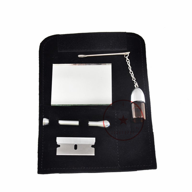 Rauchen Schwarzes Leder Tabakbeutel Tasche Kit Snuff Snorter Sniffer Snuffer Dispenser Case Glasaufbewahrungslöffel Flasche Tragbare Spiegeltasche Zigarettenspitze