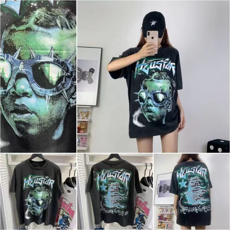 Streetwear hiphop t-shirts hell star ronde hals tee zwart hellstar shirts causul korte mouwen top wash straat losse tshirt letterprint t-shirt voor mannen vrouwen