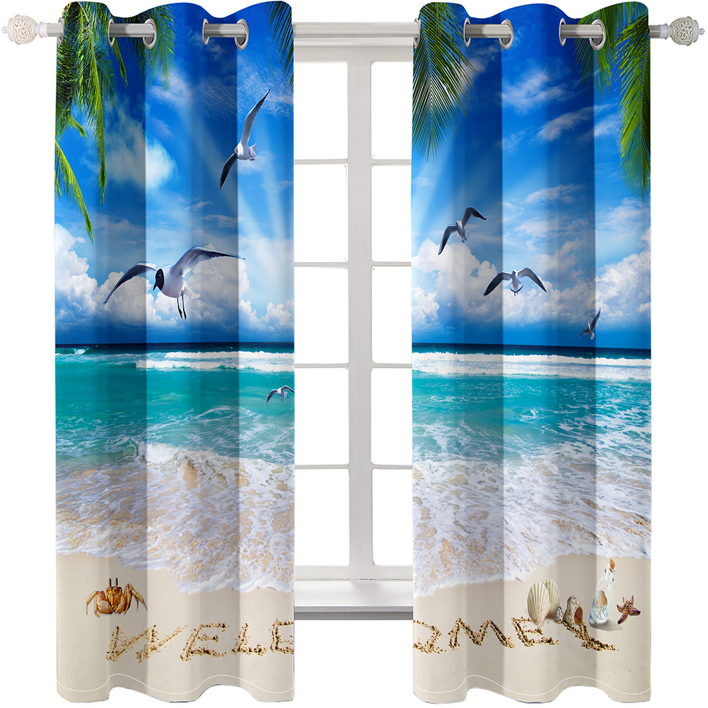 Cortina à prova d'água com impressão 3D Cortina de chuveiro de porta de tecido de poliéster cortinas à beira-mar cortina de paisagem