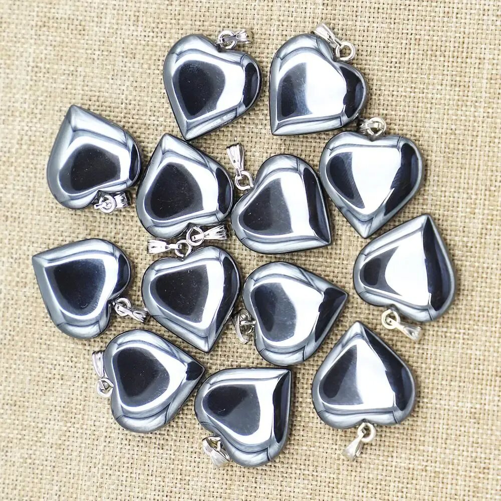 Love Heart Black Hematite Pendants 20mm Wholesale Charms Natural Stone DIY Jewelry Making Women Gift