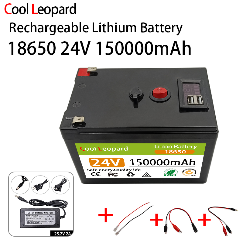 New 24V 7S2P 150000 mAH 18650 Lithium Battery With BMS 20A High-Power 750W 29. 4V Electric Bicycle Battery+2A Charger