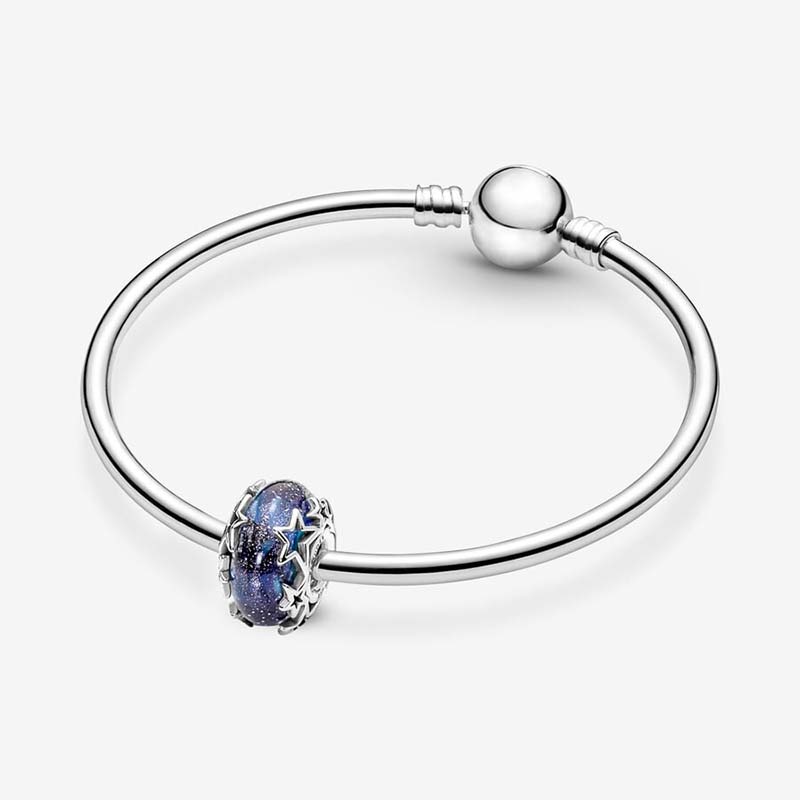 Galaxy Blue Star Murano Charm Pandoras 925 Sterling Silver Luxury Charm Set Armband Making Beaded Charms Designer Halsband Pendant Original Box Factory Wholesale