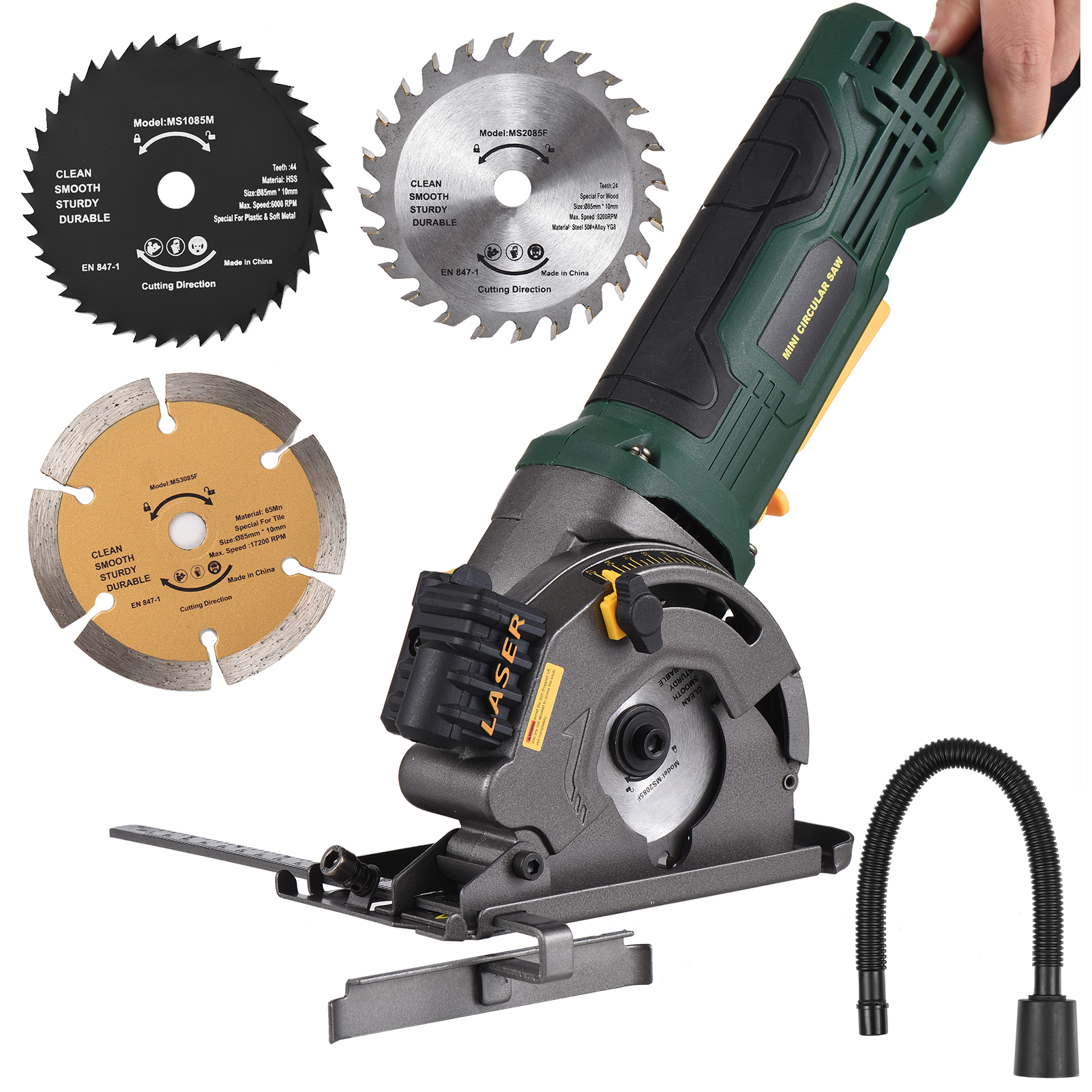 580W 3700RPM Mini Circular Saw Electric Compact Circular Saw with Laser Guide Scale Ruler for Cutting Wood Tile Plastic Metal