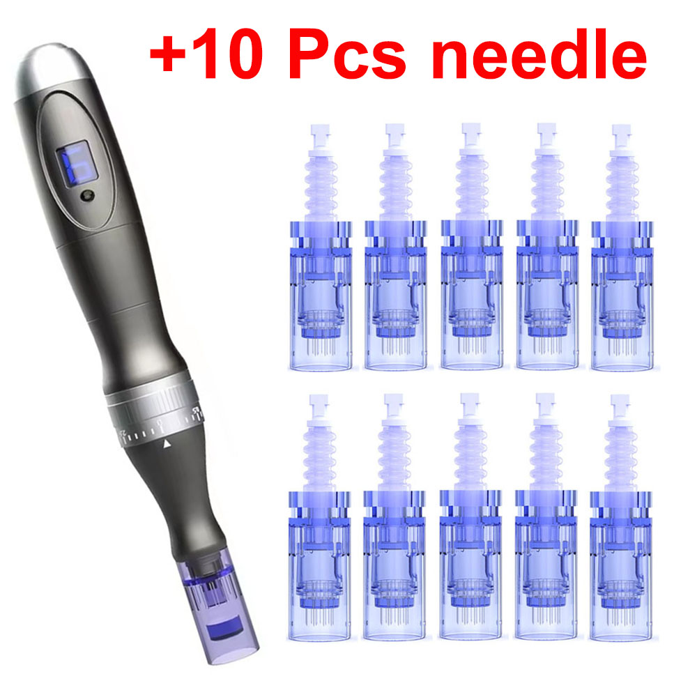 Trådlös derma penna Micro Needle Dr Pen med 10st 12pins nål Dermapen Ansiktsmikronedling penna