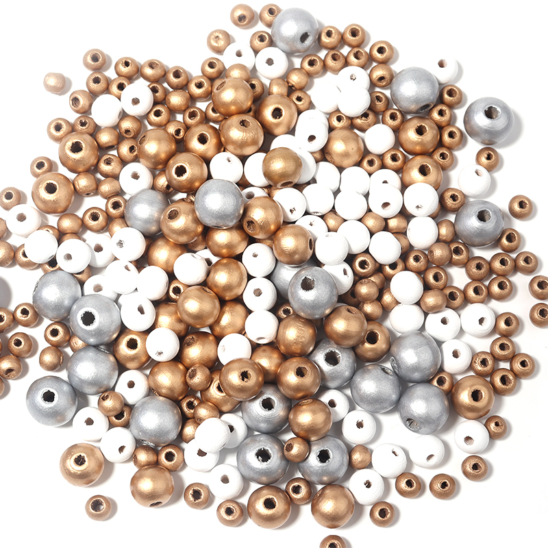 50-6-12mm Natural Wood Ball Beads Gold White Color Round Spacer Bead For Jewelry Making Diy Necklace Bracelet