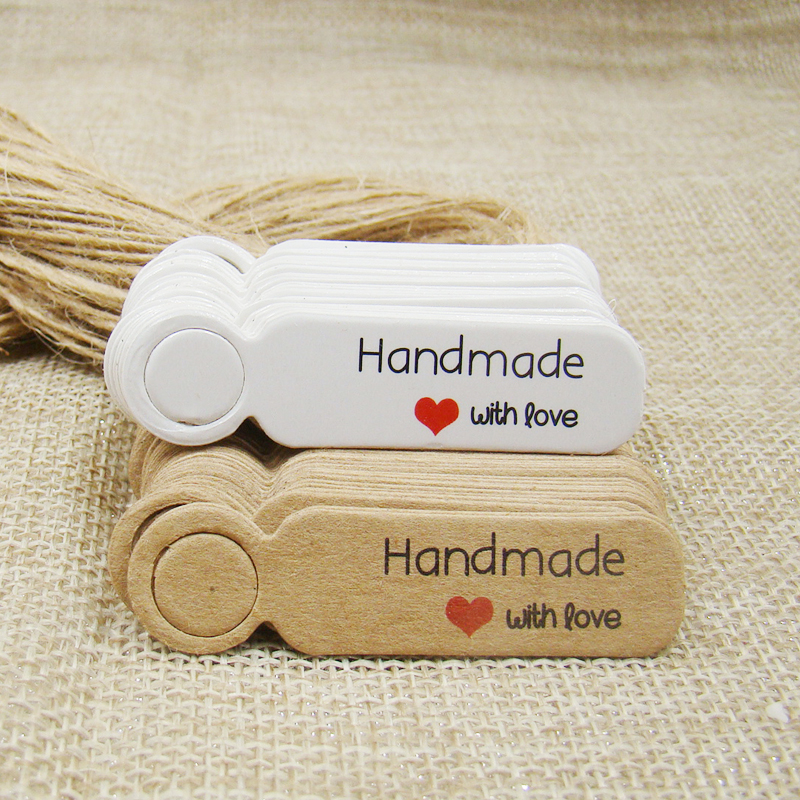 3.0cm round handmade with love Kraft Paper Hang Tags+Hemp Strings garment Luggage Labels Mark gift paper tags