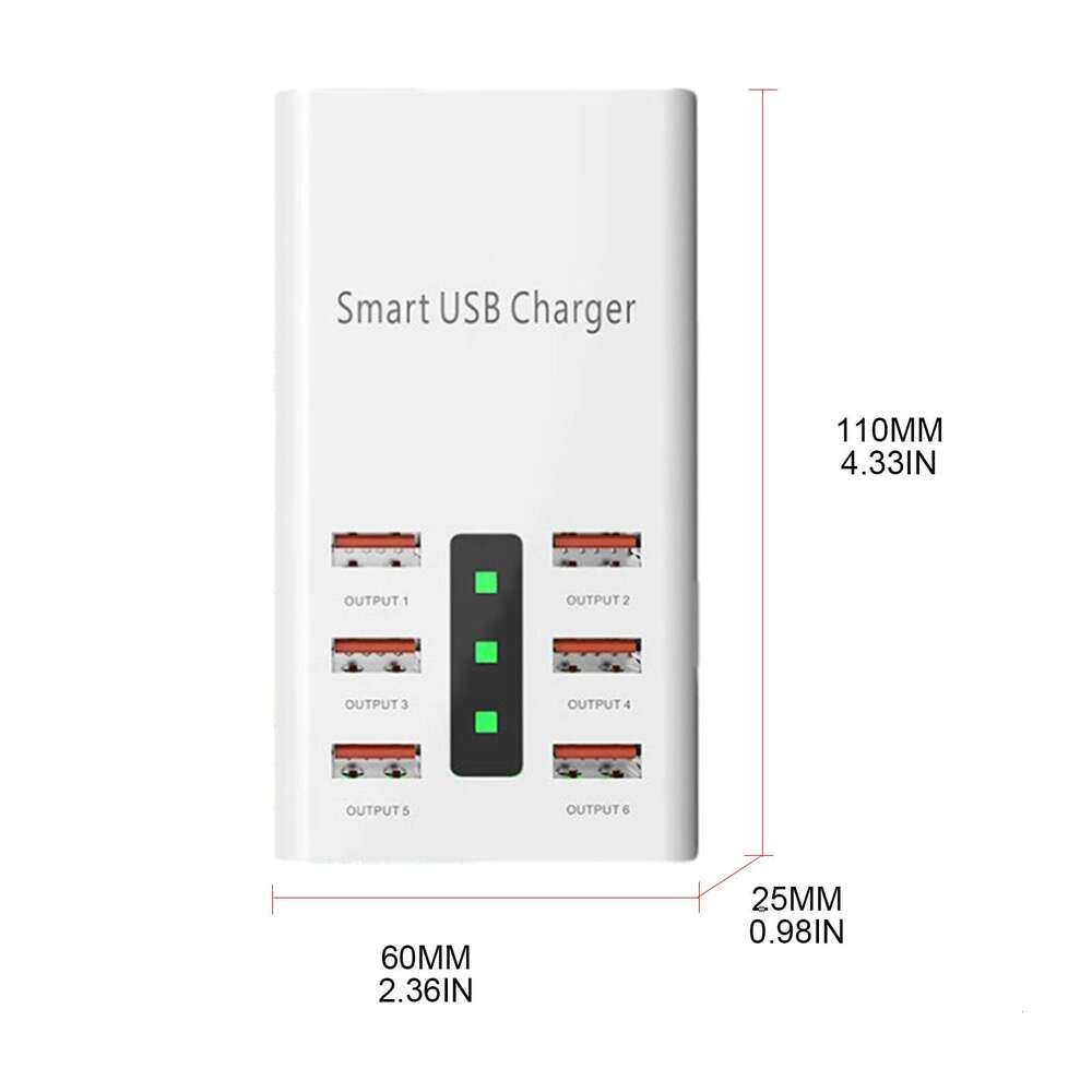 Schneller USB-Adapter, Power-Basisblock, 30 W, für Smartphone, Tablet, 6 Anschlüsse, Wandladegerät, Ladestation, Hub, universell, tragbar, leicht, kompakt, US EU UK AU