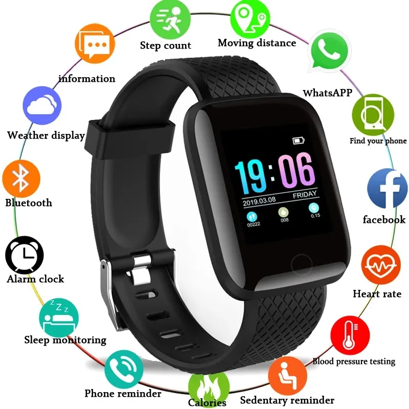 116Plus Smart Watch Mężczyźni Wodoodporne Smartwatch Smartwatch Monitor Monitor Fitness Tracker Sport dla Android iOS