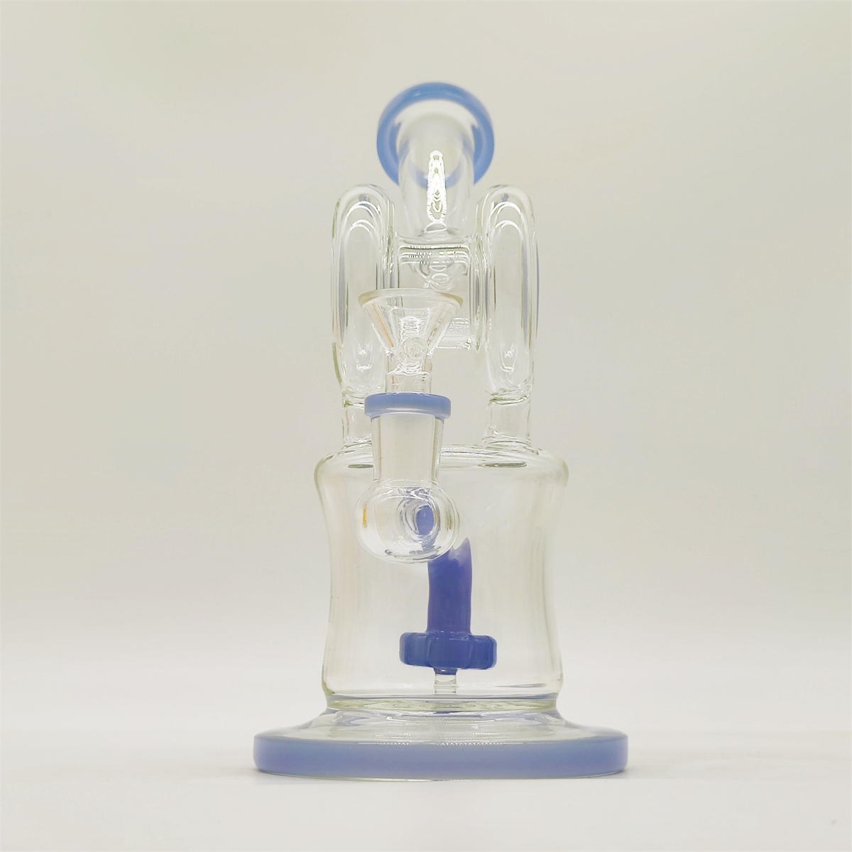 2024 klare cremeblaue Zwillingsräder 9-Zoll-Glasbongs Wasserpfeife Bong Tabakraucherrohr 14 mm Schüssel Dab Rig Recycler Bubbler-Rohre